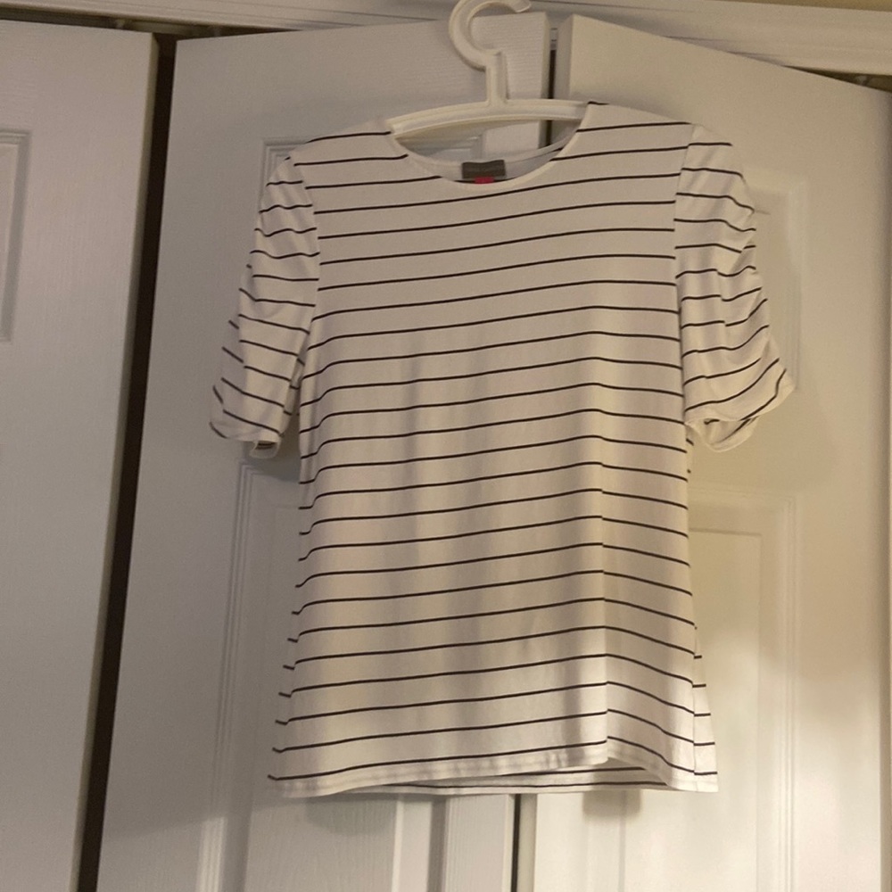 Vince Canute black striped puff shoulders blouse